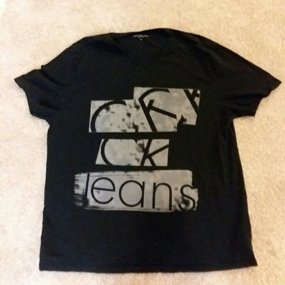 Calvin Klein Black V neck T shirt Men's XL